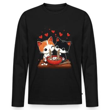 Süße Katzen essen eine Schüssel Ramen - Männer Premium Bio Langarmshirt - Schwarz - Vorne - Nico (187cm)