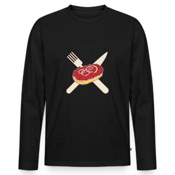 Mettbrötchen - onions and raw Mett minced meat - Men's Premium Organic Long Sleeve Shirt - black - Front - Nico (187cm)