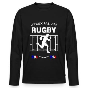 j'peux pas j'ai rugby Idée cadeau Rugby - T-shirt manches longues Premium bio Homme - noir - Devant - Nico (187cm)