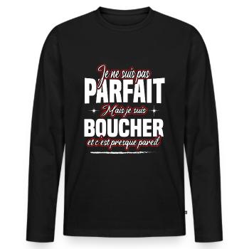 Boucher - T-shirt manches longues Premium bio Homme - noir - Devant - Nico (187cm)