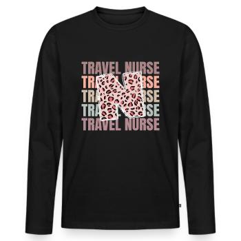 Leopard Travel Nurse Life - Men's Premium Organic Long Sleeve Shirt - black - Front - Nico (187cm)