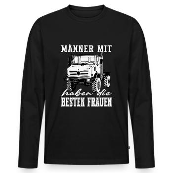 Männer mit Unimog - Offroad - Universal Motorgerät - Männer Premium Bio Langarmshirt - Schwarz - Vorne - Nico (187cm)