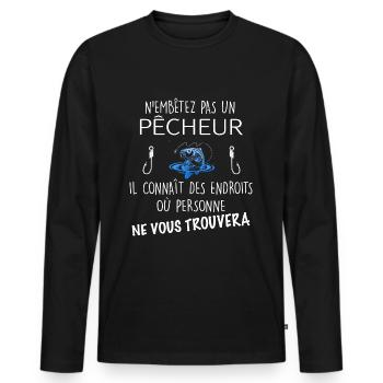 Pêcheur humour cadeau homme - T-shirt manches longues Premium bio Homme - noir - Devant - Nico (187cm)