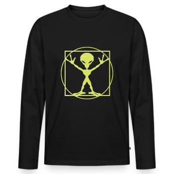 Alien Painting Shirt Motif! Great idea for nerds! - Men's Premium Organic Long Sleeve Shirt - black - Front - Nico (187cm)