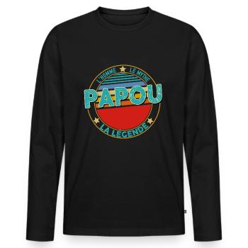 Papou l'homme, le meilleur idée cadeau - T-shirt manches longues Premium bio Homme - noir - Devant - Nico (187cm)