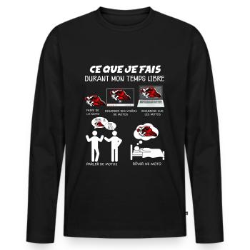 Moto cadeau pour motard passionné - T-shirt manches longues Premium bio Homme - noir - Devant - Nico (187cm)