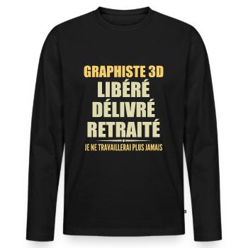 Graphiste 3D célèbre sa retraite avec humour - T-shirt manches longues Premium bio Homme - noir - Devant - Nico (187cm)