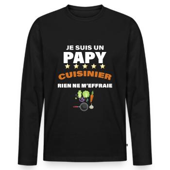 Attention C'est Papy Qui Cuisine Cadeau Homme - T-shirt manches longues Premium bio Homme - noir - Devant - Nico (187cm)