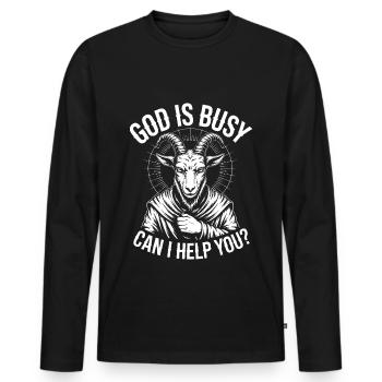 Gott ist beschäftigt! Atheismus Satanismus - Männer Premium Bio Langarmshirt - Schwarz - Vorne - Nico (187cm)
