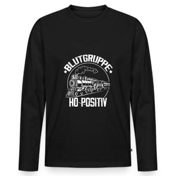 Blutgruppe H0 positiv, Modelleisenbahner Modellbau - Männer Premium Bio Langarmshirt - Schwarz - Vorne - Nico (187cm)