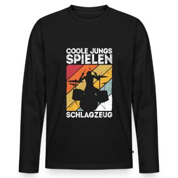 Coole Jungs spielen Schlagzeug - Drummer Jungen - Männer Premium Bio Langarmshirt - Schwarz - Vorne - Nico (187cm)