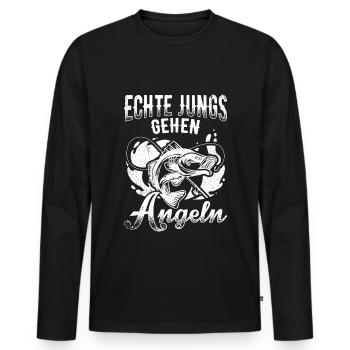 Echte Jungs gehen Angeln - Angler Fischer Geschenk - Männer Premium Bio Langarmshirt - Schwarz - Vorne - Nico (187cm)