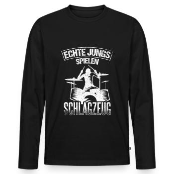 Echte Jungs spielen Schlagzeug - Drummer Jungen - Männer Premium Bio Langarmshirt - Schwarz - Vorne - Nico (187cm)
