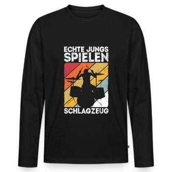 Echte Jungs spielen Schlagzeug - Drummer Jungen Ge - Männer Premium Bio Langarmshirt - Schwarz - Vorne - Nico (187cm)