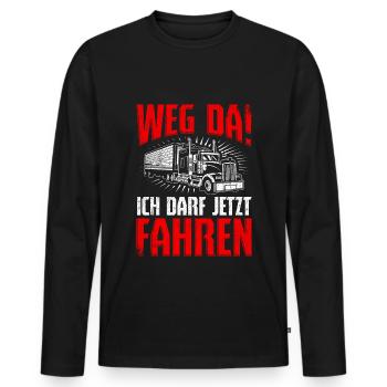 LKW Führerschein Weg Da! Ich darf jetzt Fahren LKW - Männer Premium Bio Langarmshirt - Schwarz - Vorne - Nico (187cm)