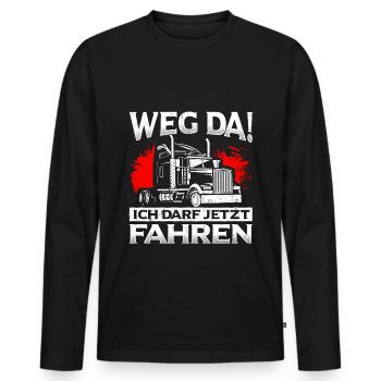 LKW Führerschein Weg Da! Ich darf jetzt Fahren LKW - Männer Premium Bio Langarmshirt - Schwarz - Vorne - Nico (187cm)