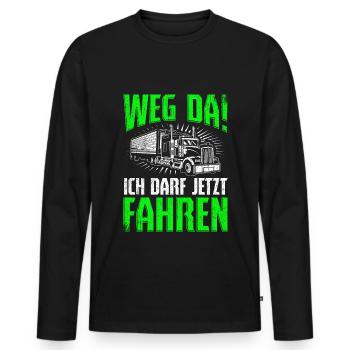 LKW Führerschein Weg Da! Ich darf jetzt Fahren LKW - Männer Premium Bio Langarmshirt - Schwarz - Vorne - Nico (187cm)