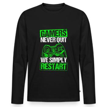 Gamers Never Quit - We Simply Restart Gaming Gamer - Männer Premium Bio Langarmshirt - Schwarz - Vorne - Nico (187cm)