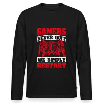Gamers Never Quit - We Simply Restart Gaming Gamer - Männer Premium Bio Langarmshirt - Schwarz - Vorne - Nico (187cm)