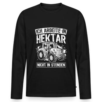 Ich arbeite in Hektar nicht in Stunden | Traktor G - Männer Premium Bio Langarmshirt - Schwarz - Vorne - Nico (187cm)