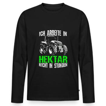 Ich arbeite in Hektar nicht in Stunden | Traktor S - Männer Premium Bio Langarmshirt - Schwarz - Vorne - Nico (187cm)