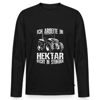 Ich arbeite in Hektar nicht in Stunden | Traktor G - Männer Premium Bio Langarmshirt - Schwarz - Vorne - Nico (187cm)