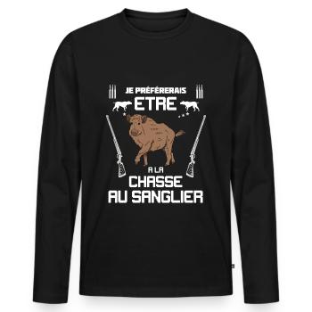 Je Préfererais Etre A La chasse Au Sanglier - T-shirt manches longues Premium bio Homme - noir - Devant - Nico (187cm)