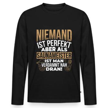 Sauna Wellness Saunagänger Finnische Sauna Spruch - Männer Premium Bio Langarmshirt - Schwarz - Vorne - Nico (187cm)