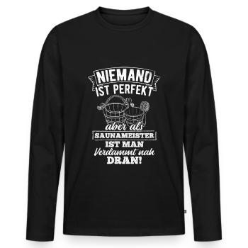 Sauna Wellness Saunagänger Finnische Sauna Spruch - Männer Premium Bio Langarmshirt - Schwarz - Vorne - Nico (187cm)