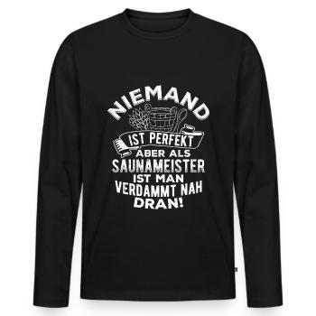 Sauna Wellness Saunagänger Finnische Sauna Spruch - Männer Premium Bio Langarmshirt - Schwarz - Vorne - Nico (187cm)