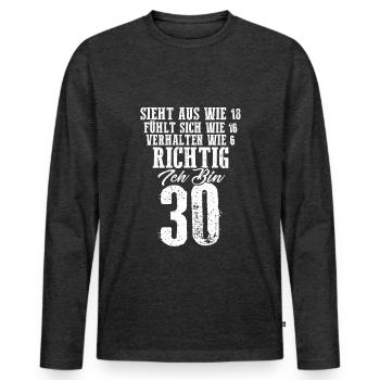 Vintage 30 Jahre Mann 30ter Geschenk 30. Geburtsta - Männer Premium Bio Langarmshirt - Anthrazit meliert - Vorne - Nico (187cm)