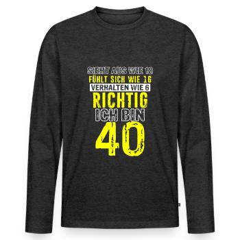 Vintage 40 Jahre Mann 40ter Geschenk 40. Geburtsta - Männer Premium Bio Langarmshirt - Anthrazit meliert - Vorne - Nico (187cm)