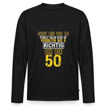 Sieht aus wie 18 fühlt sich wie 16 verhalten wie 6 - Männer Premium Bio Langarmshirt - Schwarz - Vorne - Nico (187cm)