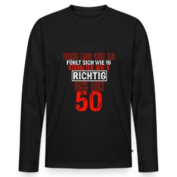 Sieht aus wie 18 fühlt sich wie 16 verhalten wie 6 - Männer Premium Bio Langarmshirt - Schwarz - Vorne - Nico (187cm)