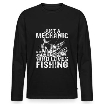Nur ein Mechaniker der das Angeln liebt - Mechanik - Männer Premium Bio Langarmshirt - Schwarz - Vorne - Nico (187cm)