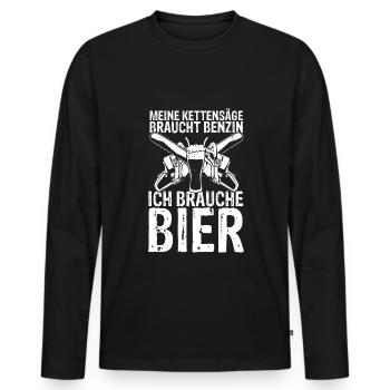 Meine Kettensäge braucht Benzin ich brauche Bier K - Männer Premium Bio Langarmshirt - Schwarz - Vorne - Nico (187cm)