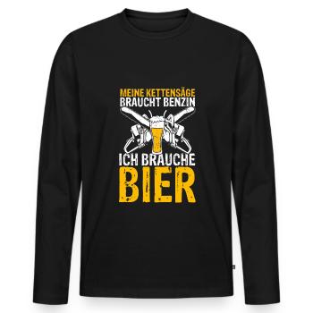 Meine Kettensäge braucht Benzin ich brauche Bier M - Männer Premium Bio Langarmshirt - Schwarz - Vorne - Nico (187cm)