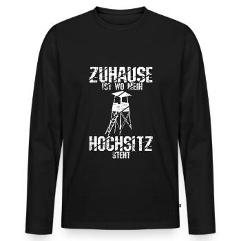 Zuhause ist wo mein Hochsitz ist - Jäger Jagen Ges - Männer Premium Bio Langarmshirt - Schwarz - Vorne - Nico (187cm)