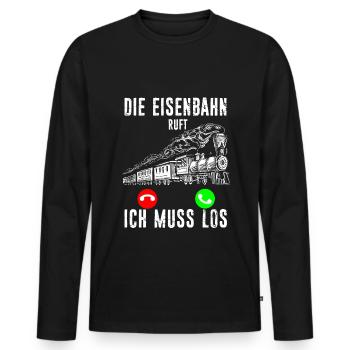 Die Eisenbahn ruft - ich muss los Lokführer Schaff - Männer Premium Bio Langarmshirt - Schwarz - Vorne - Nico (187cm)