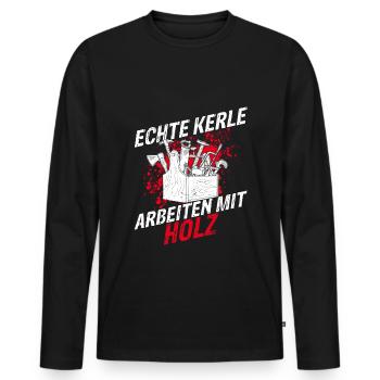 Echte Kerle arbeiten mit Holz - Tischler Schreiner - Männer Premium Bio Langarmshirt - Schwarz - Vorne - Nico (187cm)