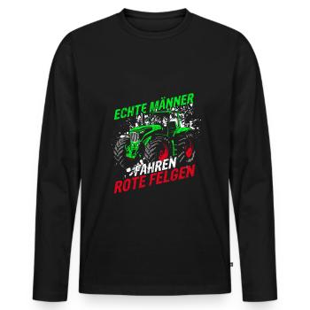 Echte Männer fahren rote Felgen Landwirt Traktor - Männer Premium Bio Langarmshirt - Schwarz - Vorne - Nico (187cm)