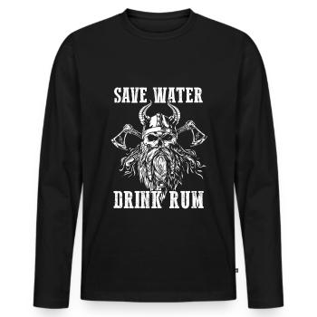 Save Water Drink Rum Schatzjäger Rum Fans Geschenk - Männer Premium Bio Langarmshirt - Schwarz - Vorne - Nico (187cm)