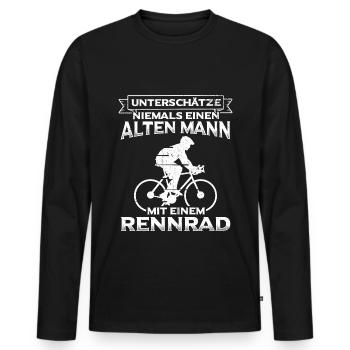Unterschätze Alter Mann Mit Rennrad Fahrradfahrer - Männer Premium Bio Langarmshirt - Schwarz - Vorne - Nico (187cm)