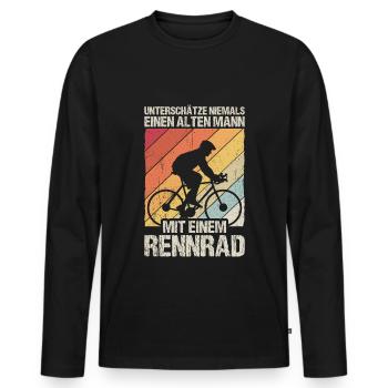 Unterschätze Alter Mann Mit Rennrad Fahrradfahrer - Männer Premium Bio Langarmshirt - Schwarz - Vorne - Nico (187cm)