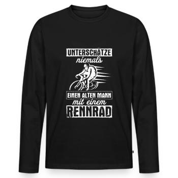 Unterschätze Alter Mann Mit Rennrad Fahrradfahrer - Männer Premium Bio Langarmshirt - Schwarz - Vorne - Nico (187cm)