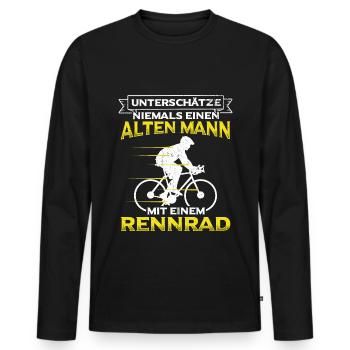 Unterschätze Alter Mann Mit Rennrad Fahrradfahrer - Männer Premium Bio Langarmshirt - Schwarz - Vorne - Nico (187cm)
