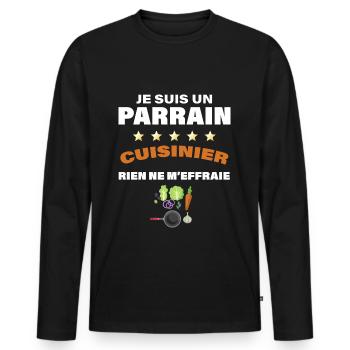 Parrain cuisinier Humour Famille - T-shirt manches longues Premium bio Homme - noir - Devant - Nico (187cm)