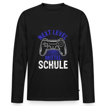 NEXT LEVEL MITTELSCHULE - neue Schule Geschenk Gam - Männer Premium Bio Langarmshirt - Schwarz - Vorne - Nico (187cm)