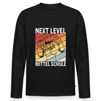 NEXT LEVEL MITTELSCHULE - neues Abenteuer Gamer Vi - Männer Premium Bio Langarmshirt - Schwarz - Vorne - Nico (187cm)