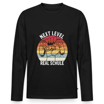 NEXT LEVEL REALSCHULE - Bye Bye Grundschule Zocken - Männer Premium Bio Langarmshirt - Schwarz - Vorne - Nico (187cm)